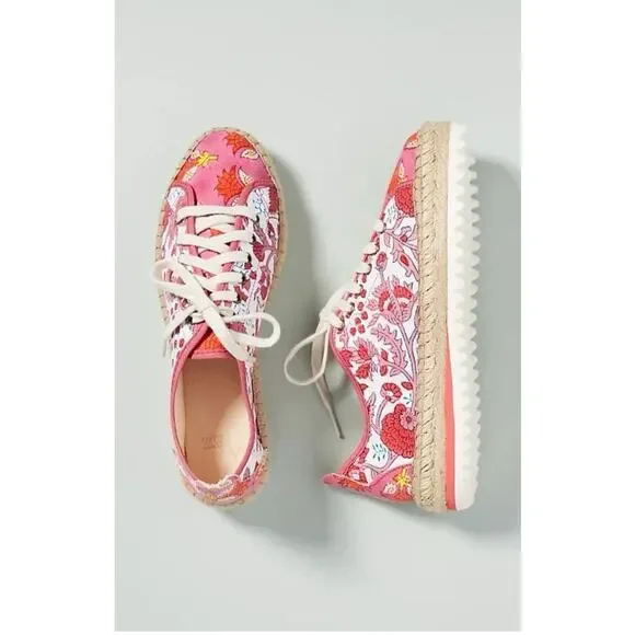 SZ Blockprints x Anthropologie Daphne Floral Lace-Up Espadrille Sneaker 9 9.5 - Picture 2 of 7